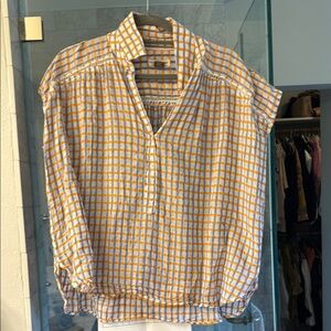 Men's Blue and Orange Checkered Shirt